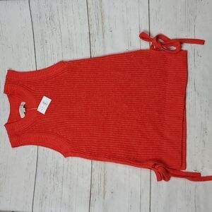 NWT LOFT Orange Sweater Tank with Tie Sides Size Small
